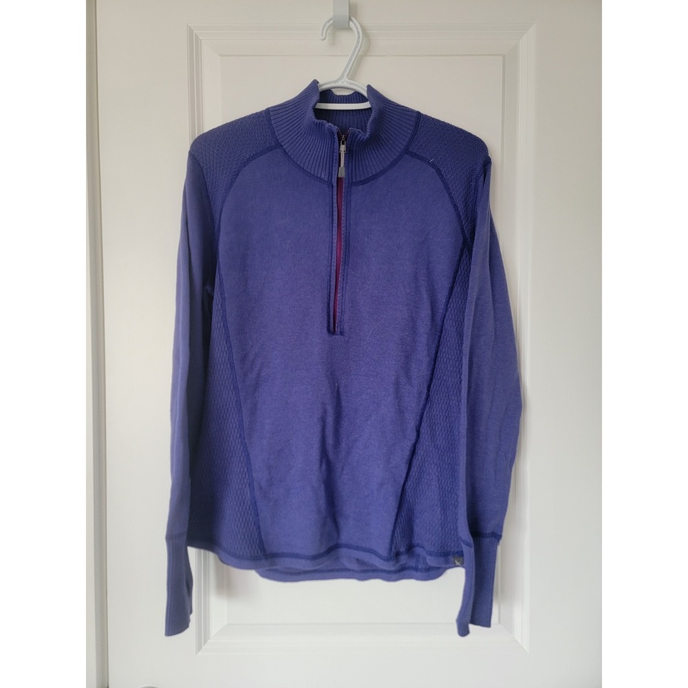 Eddie Bauer Womens Purple Quarter Zip Pullover Sweater Thumbholes Large Viloft